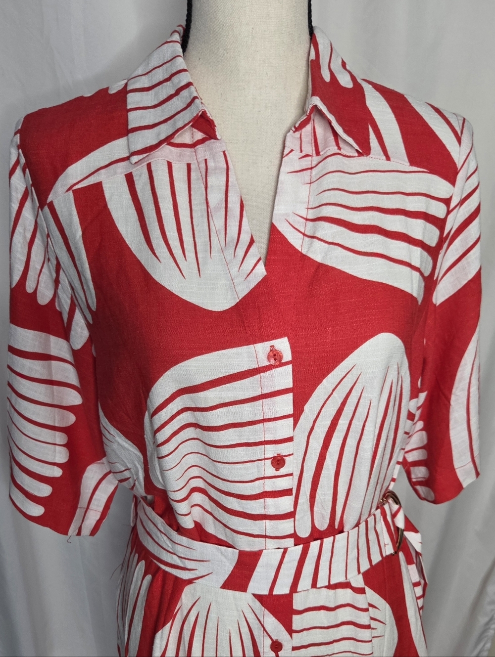 NWT- White Closet Elements Red & White Button-Front Belted Maxi Sundress - Picture 4 of 9